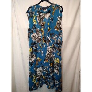 New With Tag Rachel Roy Blue black yellow Floral Sleeveless Flowy Dress plus 18W